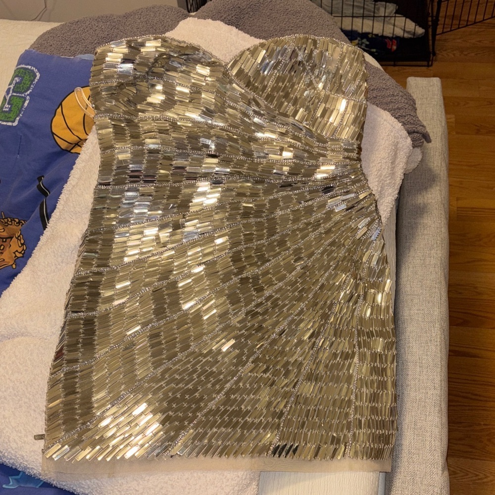 Adrianna Papell Strapless Gold Sequin Dress - Picture 4 of 14